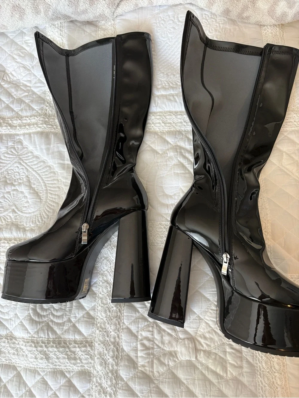 Black Patent Platform Knee-High Boots